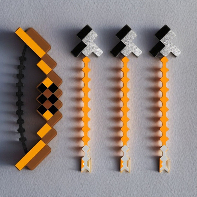 像素世界可發射弓箭鑰匙扣，我的世界週邊玩具，小掛件, 1弓+3箭（附鑰匙圈）, 1個