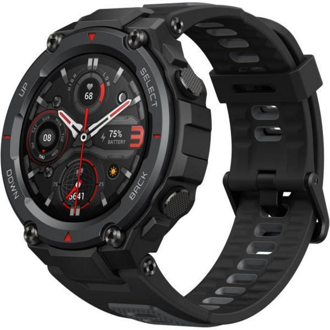 Amazfit TRex Pro 남성용 스마트 워치 투박한 야외 GPS 시계 18일 배터리 수명 15개 군 표준 인증 100 스포츠 모드 10개 ATM 방수 블랙 갱신, T-Rex Pro_Meteorite Black, 1개