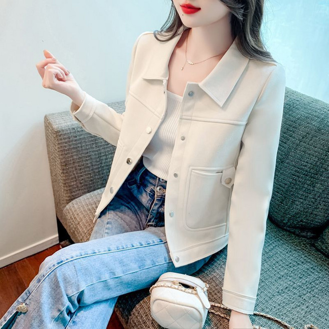 봄 가을 여성 스웨이드 코트 캐주얼 간절기 라이더복 코트 루즈핏 기질 여자 폴로넥 점퍼 LPC