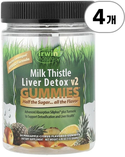 어윈 네추럴스 밀크씨슬 리버 디톡스 v2 구미 Irwin Naturals Milk Thistle Liver Detox™ v2 Gummies 30정, 4개 - 쿠팡