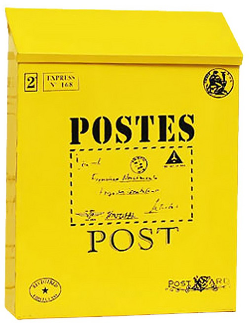 위너리스 빈티지 벽걸이 우체통 전원주택 우편함 철제우체통, 옐로우