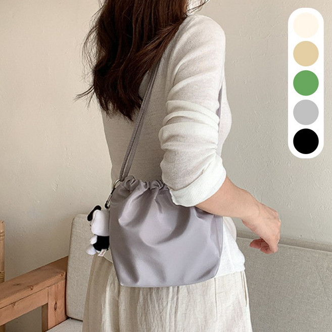 르베나 초경량 나일론 미니 크로스백 복조리 스트링 버킷백 핸드백