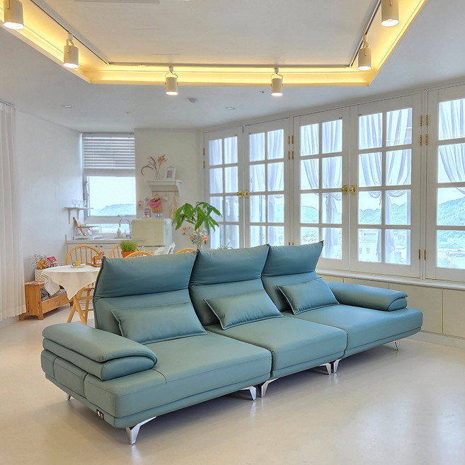 [부드러운 감촉과 스윙기능] 베르디안 엑소나인 가죽 4인용 소파 실리콘 레더소파 이지클린 스윙소파, 블루그레이