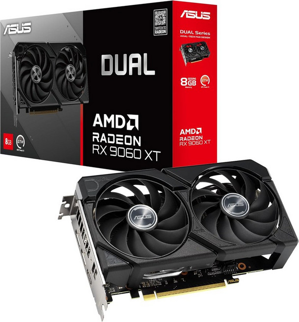 ASUS 듀얼 라데온 RX 7600 EVO OC 에디션 8GB GDDR6 PCIe 4.0 HDMI 2.1 DisplayPort 1.4a 2.5 슬롯 디자인 축 기술 팬 GPU