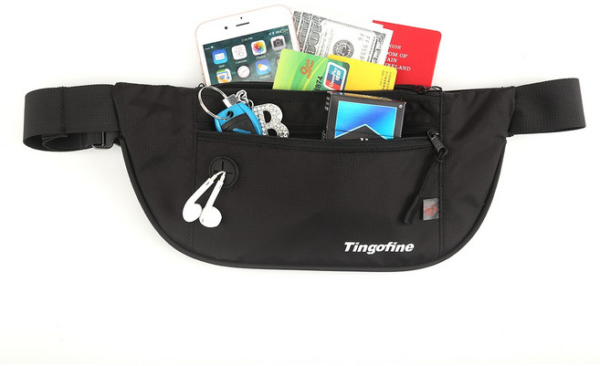 RFID 방범 방범 힙색 러백 방수 밀착 해외여행 여권 가방, 1개