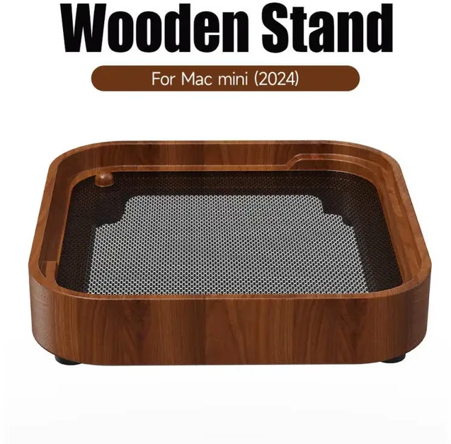 Mac Mini M4/m4 Pro 2024용 목재 데스크탑 스탠드 마운트 미끄럼 방지 높이 조절 브래킷 독 정리 액세서리, 02 walnut wood, 1개