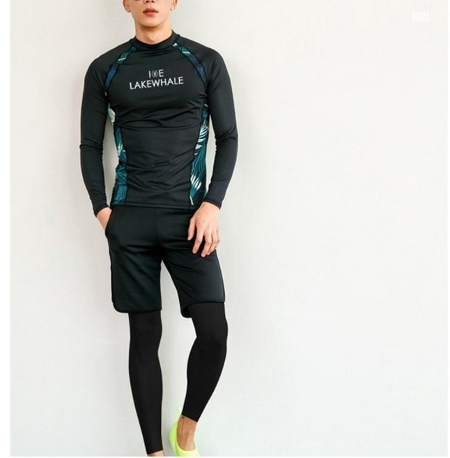 速乾防曬長袖泳衣套裝 水母衣 男女泳裝, 男款:字母印花 - 三件式水母衣,3XL