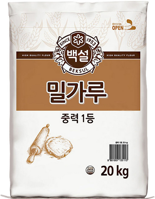 백설 중력1등 밀가루, 20kg, 1개