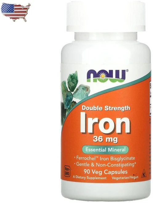 NOW 나우 철분 아이론 Iron 36mg 에센셜 미네랄 90정, 1개 - 쿠팡