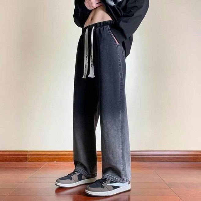 男士涼感冰絲闊腿牛仔褲