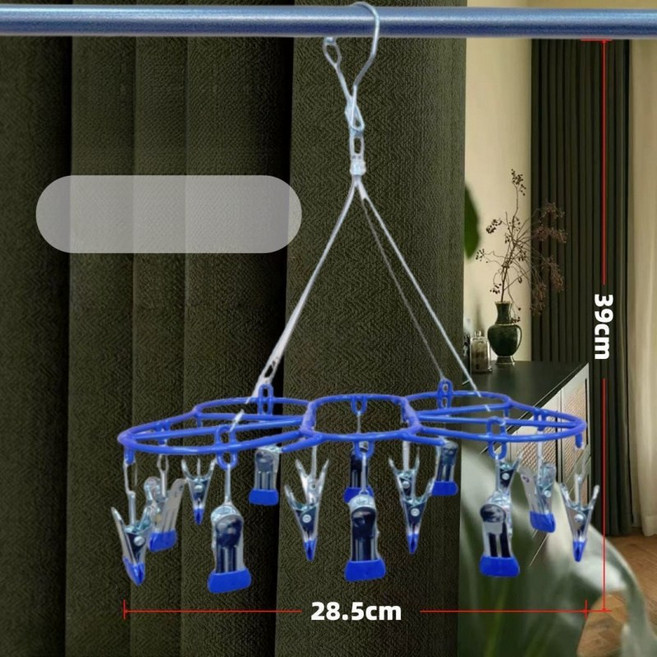 해피유통 나비 행거 바람막이 다용도 베란다 행거 가정용 양말 속옷 건조 집게 jhXG03, 글램리본16핀-블루