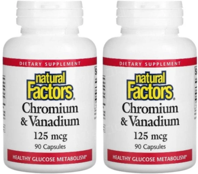 네츄럴팩터스 크로뮴 & 바나듐 125mcg 캡슐 90정, 2팩 - 쿠팡