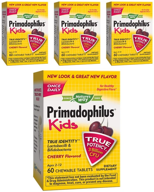 네이쳐스웨이 프리마도필러스 유산균 어린이용 츄어블 타블렛 체리맛, 60정, 4개 - 쿠팡