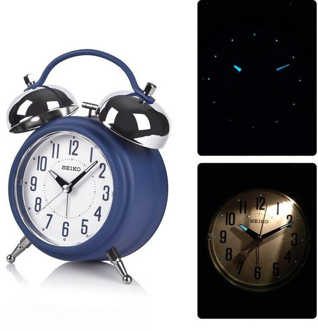 세이코 SEIKO 스누즈 야광 시끄러운 자명종 대형 탁상 알람시계 QHK051, 18.3x14.2x6.8cm, 서브블루(화이트페이스)QHK051L