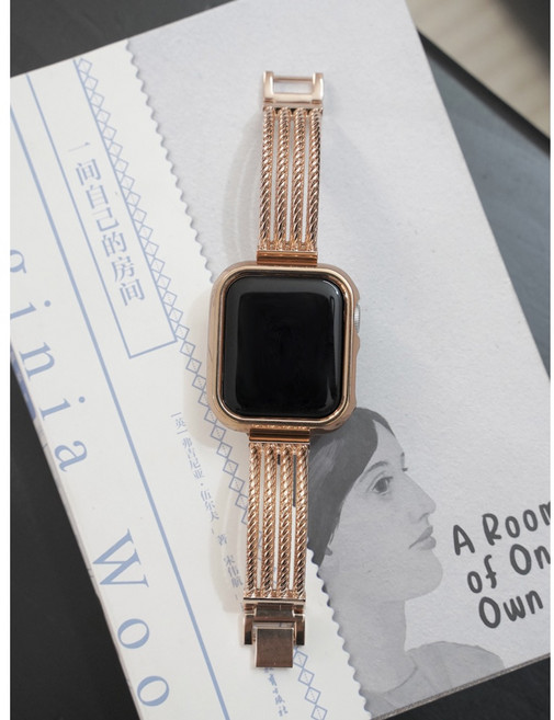 麥穗紋金屬錶帶 適用 Apple Watch 錶帶, 鏤空手鐲玫瑰金,42mm（S11/S10）, 1個