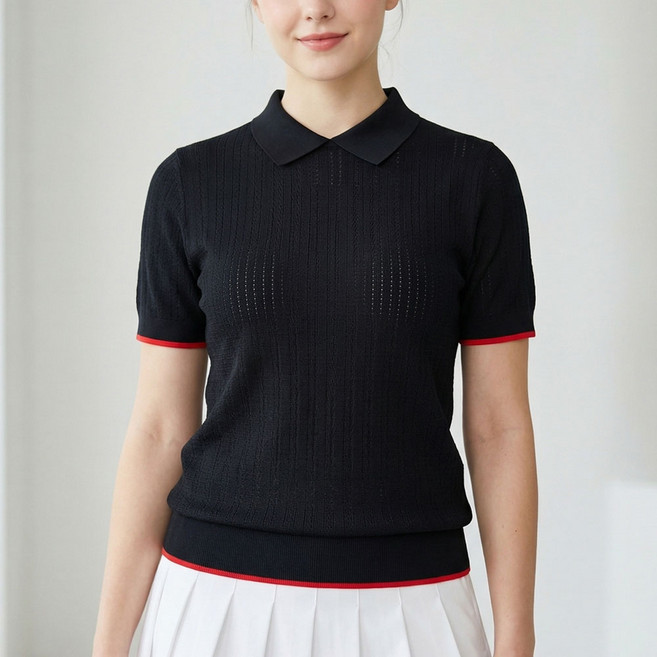 코디이슈 여성 골프 비스코스 나일론 반팔 니트 티셔츠 냉감 스판 소재