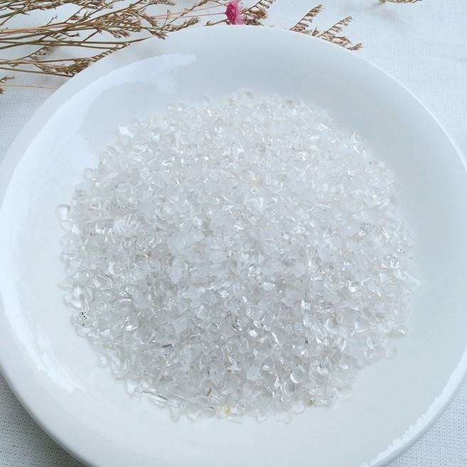 白水晶碎石 3-5mm 頂輪碎石 天然水晶礦石 300克, 1個, 白色/透明色系