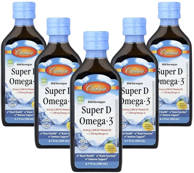 칼슨 야생 노르웨이산 슈퍼 D 오메가3 천연 레몬 (6.7fl oz), 5개, 200ml - 쿠팡
