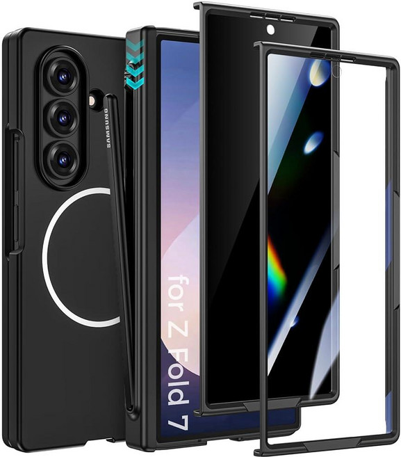 Goton 삼성 갤럭시 Z 폴드 7 5G 전용 마그네틱 케이스 프라이버시 + HD 액정보호필름 포함 [MagSafe와 호환] S펜 슬롯이 있는 풀 바디 보호 폰 커버 충격 방지