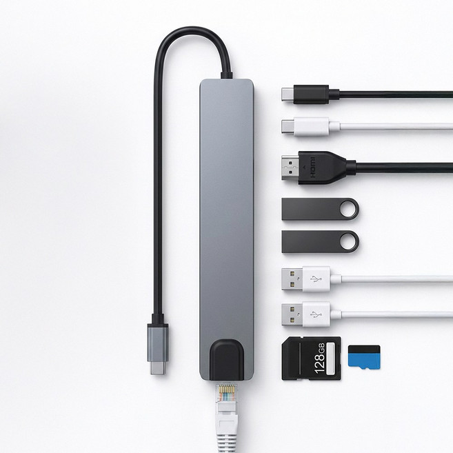 아모란나 C타입 10in1 멀티허브 10포트 USB3.0 5G 이더넷 DEX 미러링, 1개, 그레이