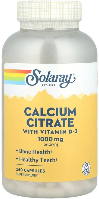 Solaray 비타민D3 함유 구연산 칼슘 캡슐 240정 Solaray (솔라레이), 1, 240 - 쿠팡
