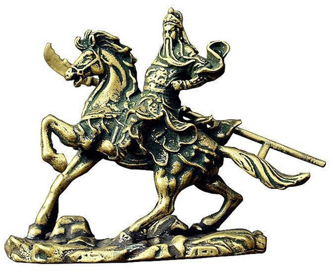 黃銅九龍關公擺件 戰馬關羽神像 中式復古工藝品, 騎馬關公