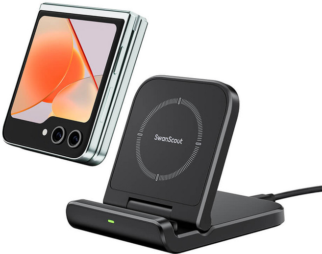 스완스카우트 501S 갤럭시 Z플립 전용 접이식 무선충전 거치대 Z플립7/6/5/4/3 호환, 1개, 블랙