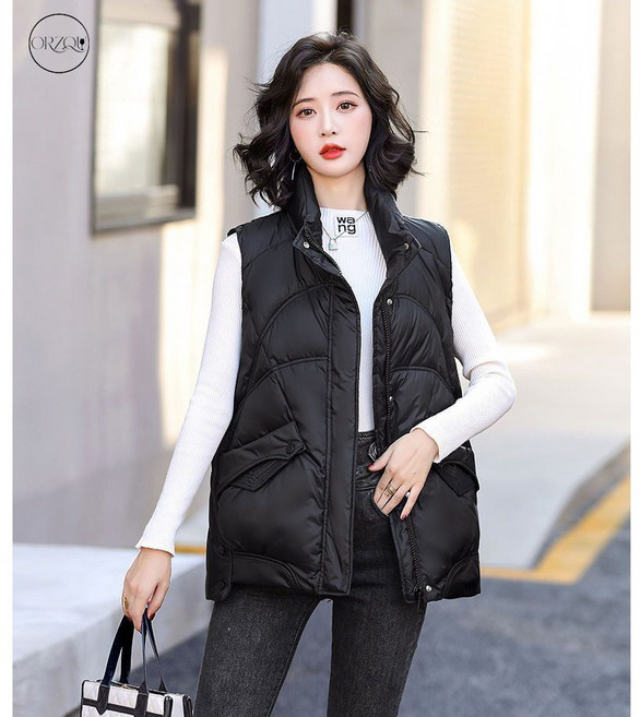 ORZQU 여성 겨울 캐주얼 루즈핏 경량패딩 두꺼운 방한 따뜻한 보온 조끼 패딩조끼