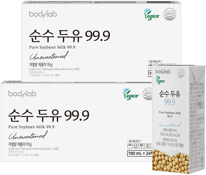 바디랩 순수 두유 99.9, 190ml, 48개