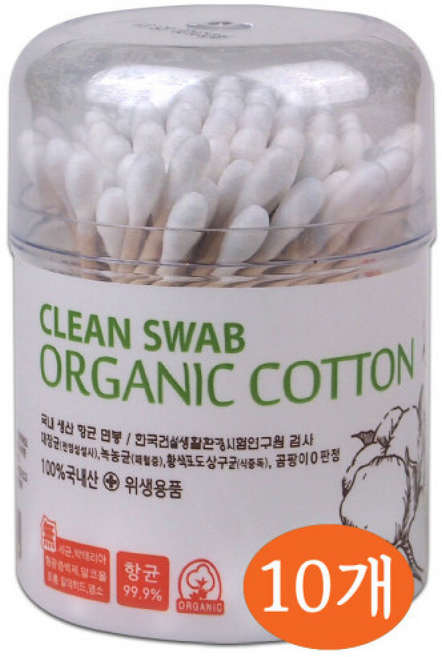 국산면봉 풍성 크린스왑 무형광 항균 면봉(원형통), 100개입, 10개