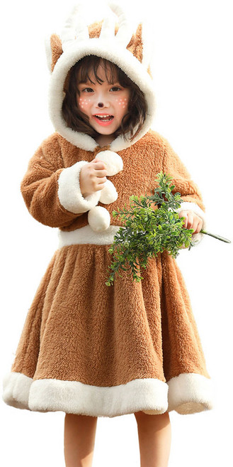 여아 루돌프 크리스마스 겨울의상 크리스마스룩 파티복 코스튬 후드 원피스