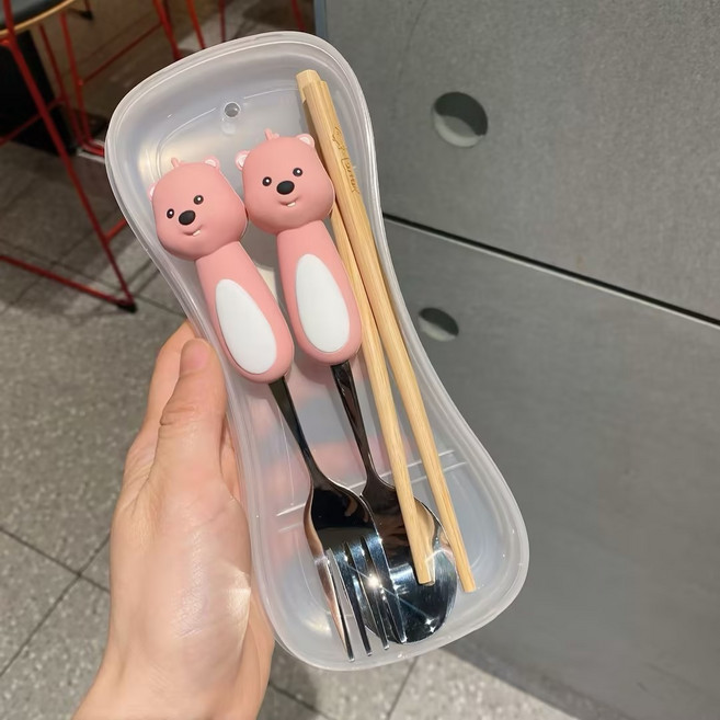 [베스트] 밀크카 Loopy 깜찍한 도시락 수저세트 실용적인 숟가락 젖가락 포크 세트 케이스, 1세트, 슈트