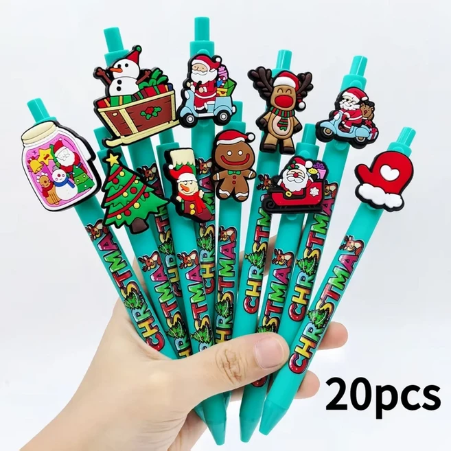 10PCS/20pcs 산타 테마 볼펜 블루 시리즈 크리스마스 순록 학생 서명 펜, 02 20pcs
