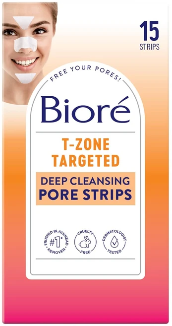 바이오레 T존 블랙 리무버 스트립 딥 클렌징 모공 코 5개 얼굴 턱 부위의 즉각적인 막힘 제거 15 카운트, T Zone Strips, 1개 - 쿠팡