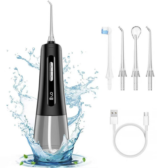 [위생용품 인증] 바유미키 9단계 수압조절 위생적인 항균 워터 구강세정기 MFDS 인증, 블랙, 1개, M139