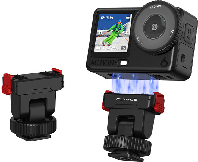 FLYMILE 액션6 전용 콜드슈 퀵릴리즈 마운트 1/4나스 마운트 삼각대 연결 마그네틱 각도조절 경량 다기능 카메라 거치대 액세서리, 1개, black