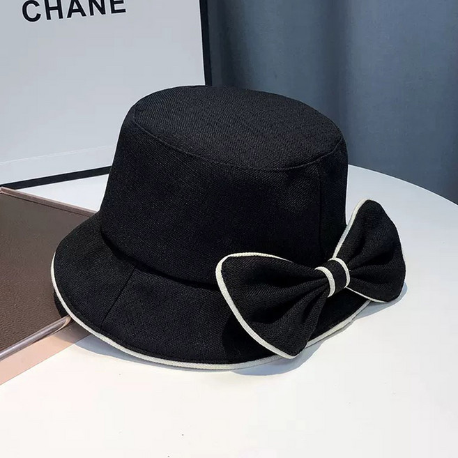 가볍고 시원한 봄 여름 면마 리본라인 포인트 여성 나들이 모자 버킷햇 벙거지 챙모자