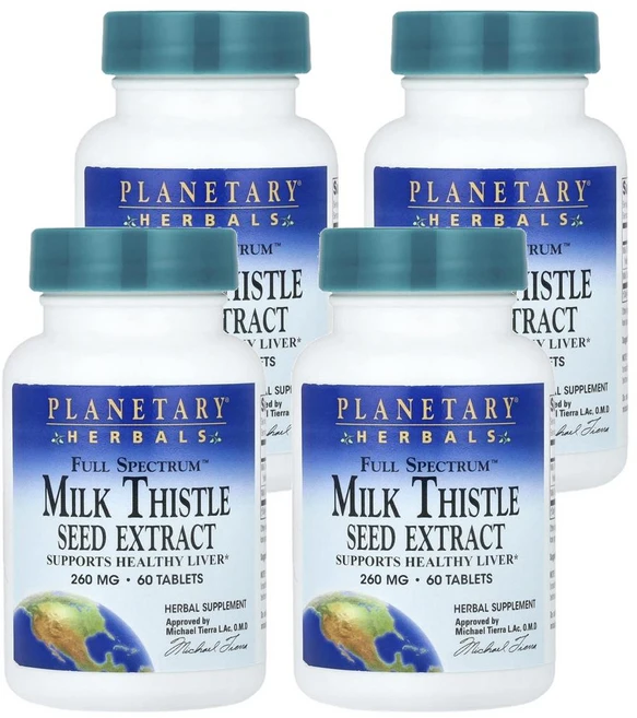 플래네터리 허벌스 풀 스펙트럼 밀크 씨슬 씨드 익스트랙트 Planetary Herbals Full Spectrum™ Milk Thistle Seed Extract 60정, 4개 - 쿠팡