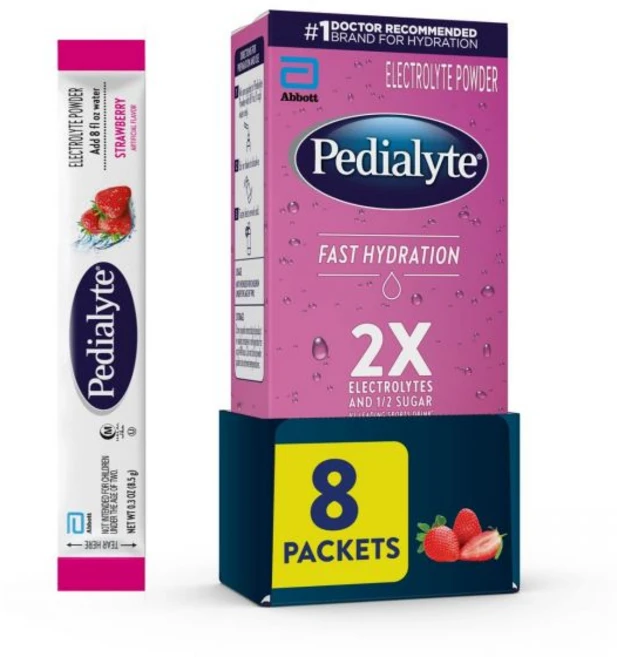 페디알라이트 빠른 수분 공급 전해질 파우더 팩 딸기 맛 음료 24개 1회용 Pedialyte, 2.4 온스 (1개 묶음) - 쿠팡