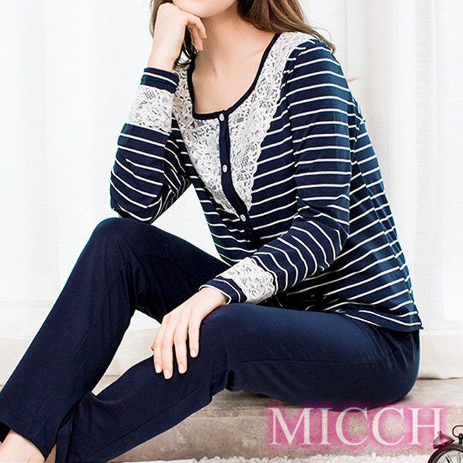 MICCH 溫婉蕾絲休閒外套造型長袖居家套組