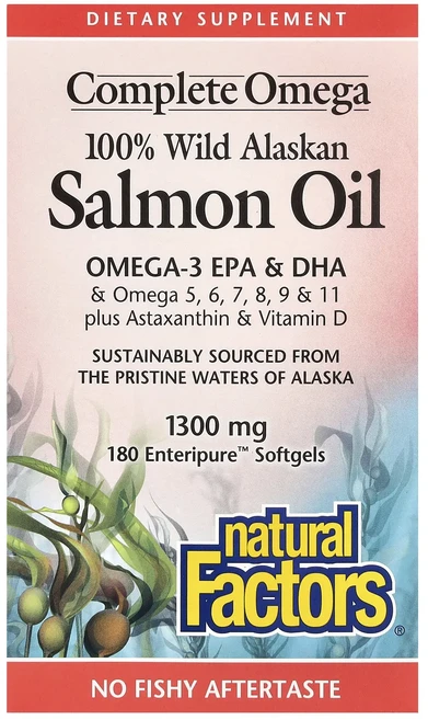 새해 첫좋은선물 Natural Factors Complete Omega 100% 자연산 알래스카 연어 오일 1300mg Enteripure 소프트젤 180정 제대로 할인합니다, NaturalFactorsCompleteOmega100, 1개 - 쿠팡