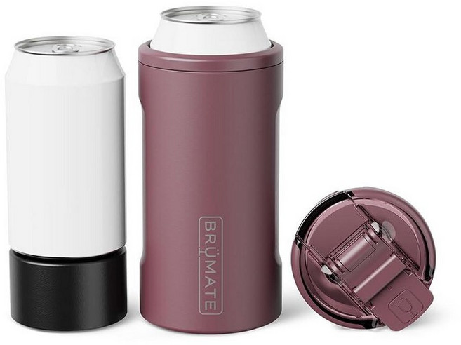 BrüMate Hopsulator Trio 3-in-1 단열 캔 쿨러 354.9ml(12온스) / 473.2ml(16온스) 캔용 + 뚜껑이 있는 100% 누출 방지 텀블러 맥, 로즈 토프