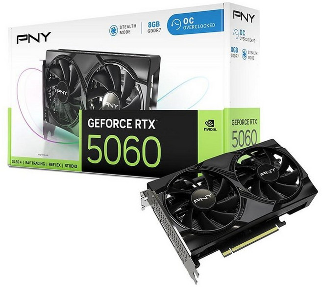 PNY NVIDIA GeForce RTX 5060 OC 듀얼 팬 그래픽 카드 (8GB GDDR7 128비트 SFF-Ready PCIe 5.0 HDMI/DP 2.1 2