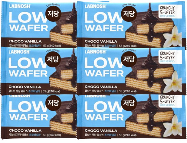 랩노쉬 저당웨하스 초코바닐라, 53g, 6개