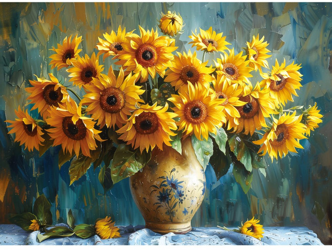 활짝핀 해바라기화병 정물화 1000피스 직소퍼즐액자 LP10-1002, 1개, 퍼즐단품