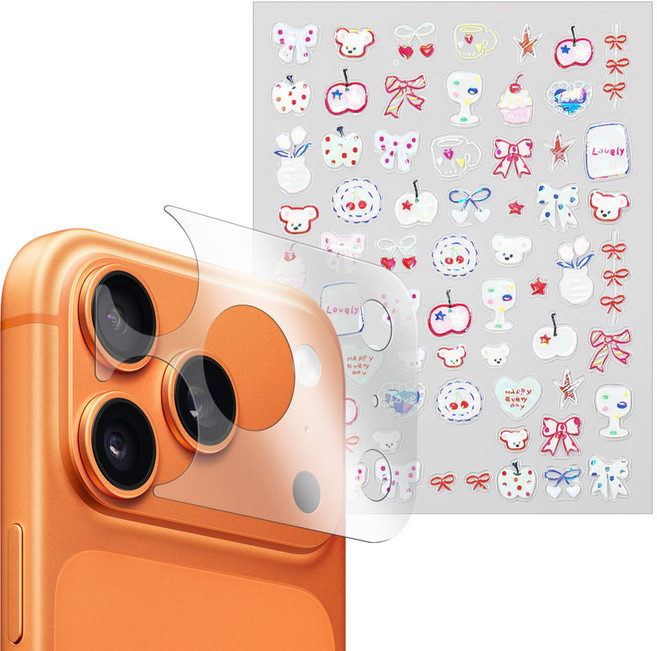 더조은셀러 고광택 고선명 카메라 PET 필름 3매 스티커 폰꾸미기 DIY 폰꾸 카꾸 레시피 키트 핀셋 포함 아이폰 17 프로 맥스 호환, 1세트