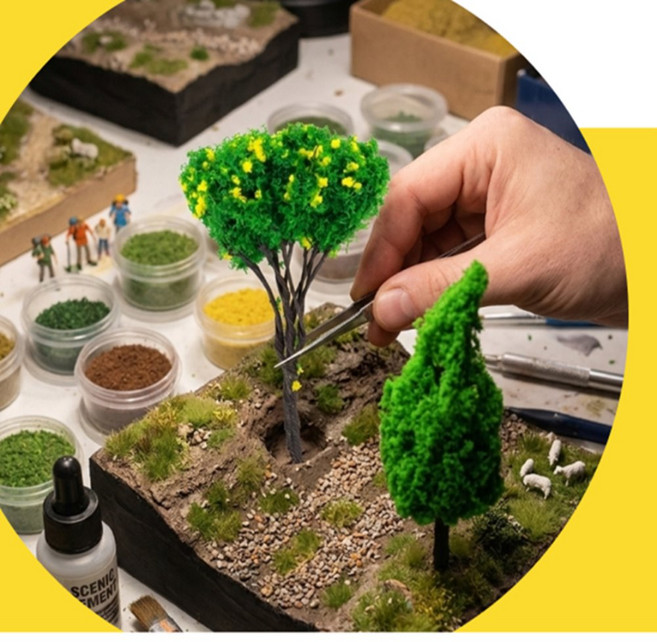 모구모구 미니어처 꽃나무 활엽수 노랑꽃 디오라마 조경 모형 정원 꾸미기 재료 소품, H=40mm