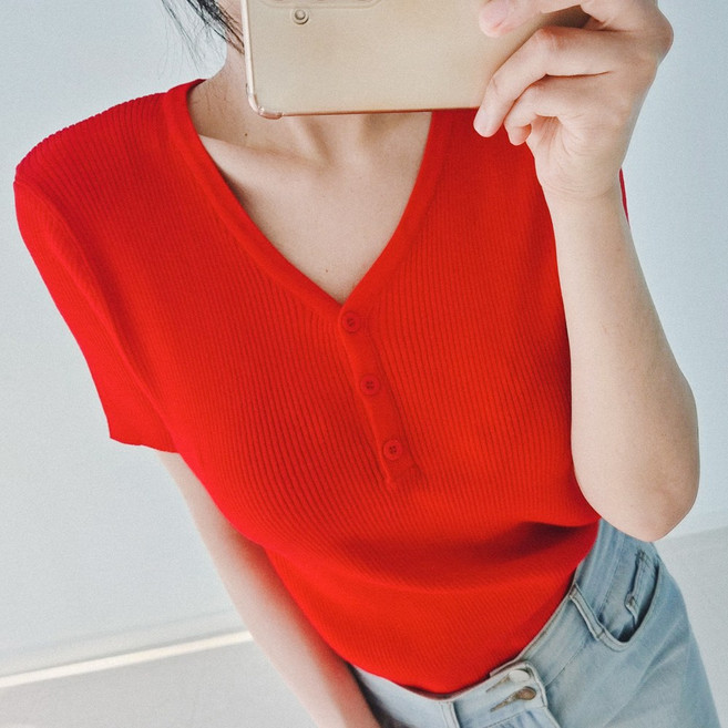 nanalshop 44~99 여성니트 반팔티 니트티 브이넥티셔츠 빅사이즈 티셔츠 여성반팔티 롱티 임부복 홈웨어 여름티 봄티 단추티 니트티셔츠