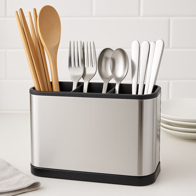 루움 위생보관 물빠짐 스테인리스 수저통, 1개, 실버