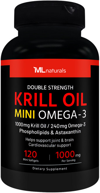 [미국빠른직구] 신제품 마이라이프 내추럴스 미니 크릴오일 오메가3 1000mg, 1개, 120정
